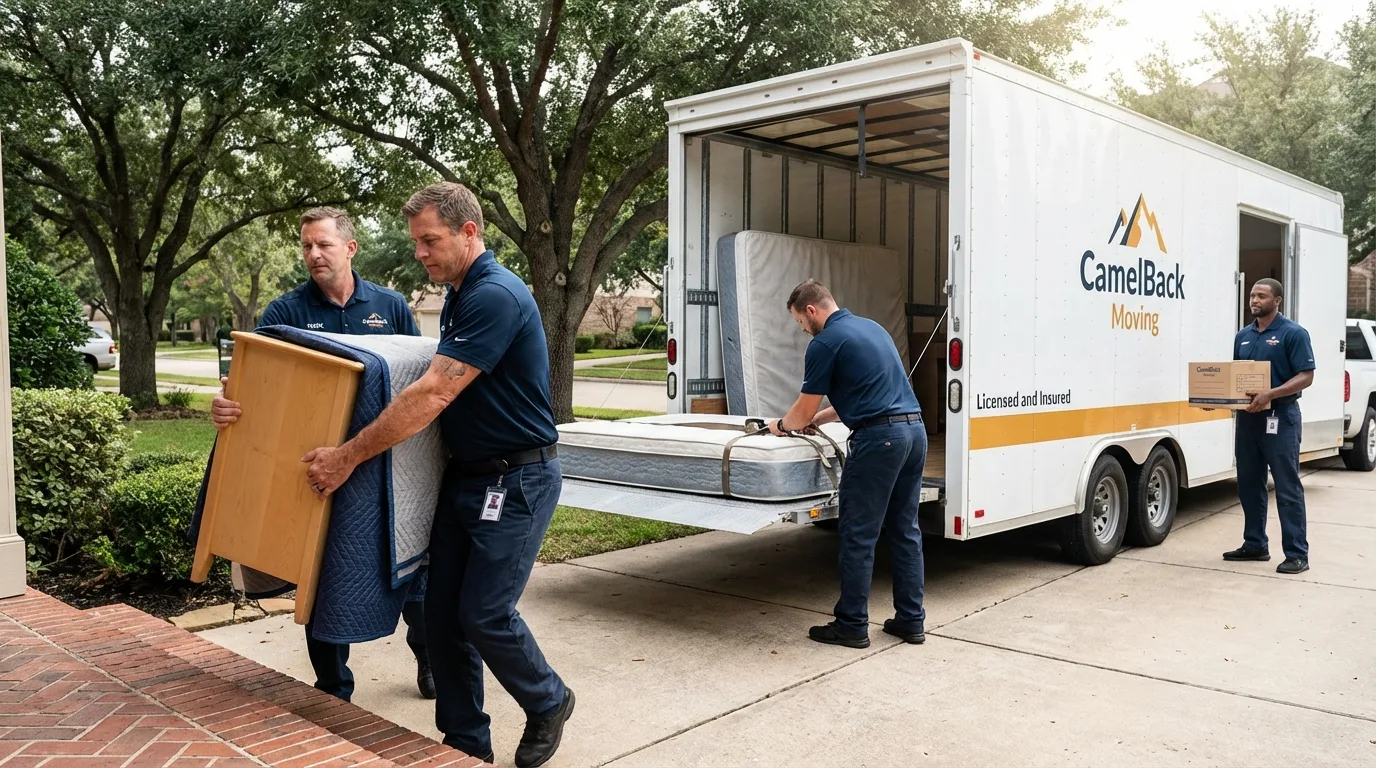 Crew loading residential truck for cross-state move from Mojave, CA